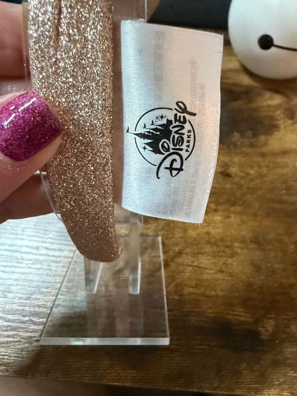 EUC Disney Parks Rose Gold Sequined Bow Ear Headband - Picture 3 of 3